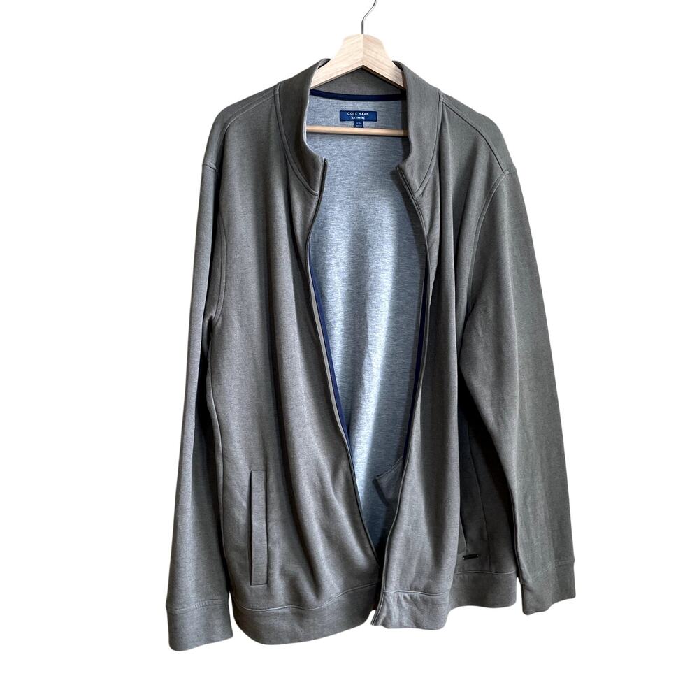 Cole Haan grand os gray full zip sweater men's size XXL cotton blend pockets